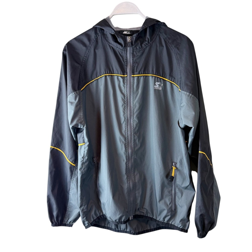 Vintage Starter‎ Mens Windbreaker Jacket Gray Yellow Size S Lightweight Athletic